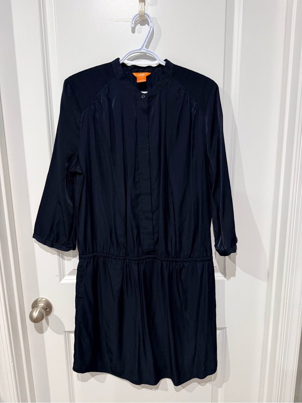 Joe Fresh Navy Drop Waist Shirtdress 3/4 Sleeve Elastic Waist Band Collar